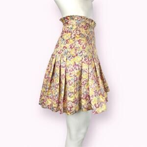 Zac Posen Floral Pleated Skater Circle Skirt Gold Metallic & Pink
